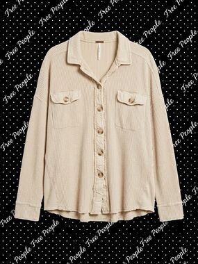 ​Free People Serious Chiller Waffle Knit Button Down Shirt
